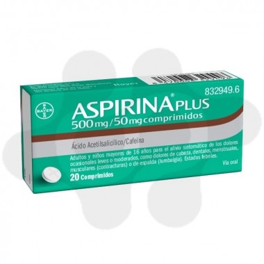 ASPIRINA PLUS 500 MG/ 50 MG COMPRIMIDOS , 20 COMPRIMIDOS